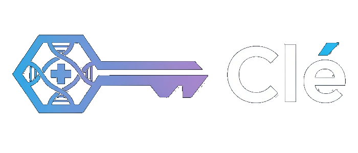 Clé logo — a key formed from a DNA helix and medical cross